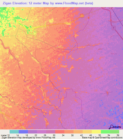 Zigan,Myanmar Elevation Map