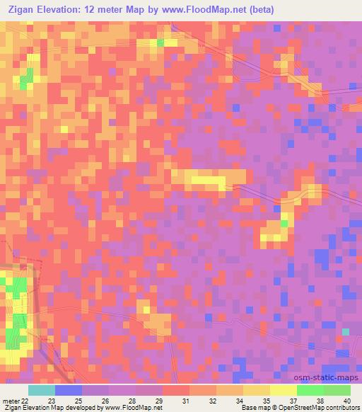 Zigan,Myanmar Elevation Map