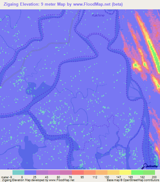 Zigaing,Myanmar Elevation Map