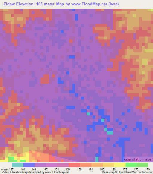 Zidaw,Myanmar Elevation Map