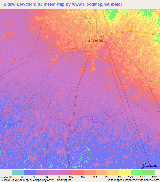 Zidaw,Myanmar Elevation Map