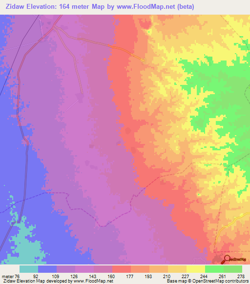 Zidaw,Myanmar Elevation Map