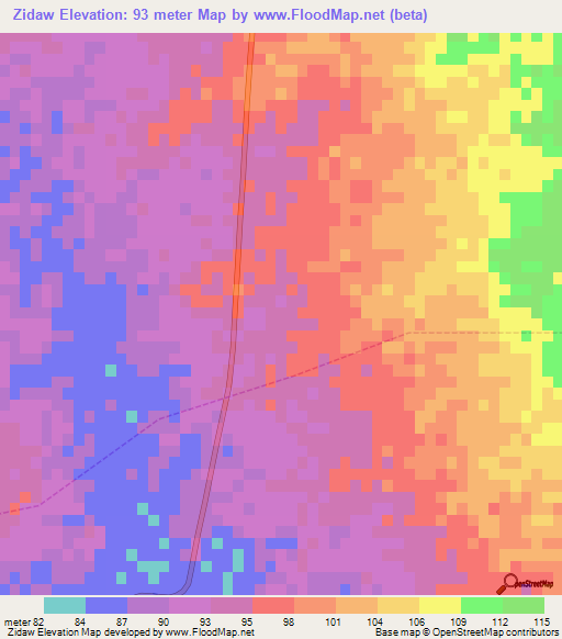 Zidaw,Myanmar Elevation Map