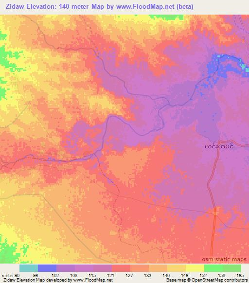 Zidaw,Myanmar Elevation Map