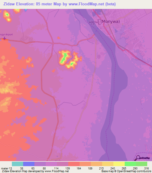 Zidaw,Myanmar Elevation Map