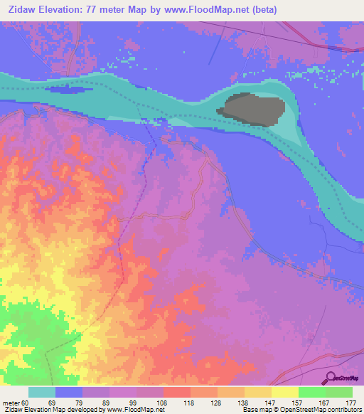 Zidaw,Myanmar Elevation Map