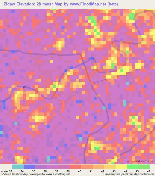 Zidaw,Myanmar Elevation Map