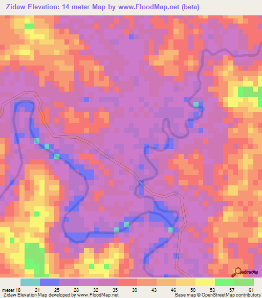 Zidaw,Myanmar Elevation Map