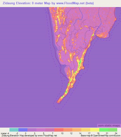 Zidaung,Myanmar Elevation Map