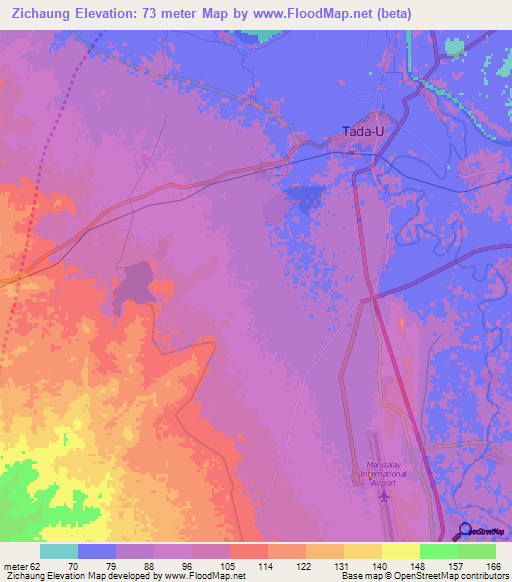 Zichaung,Myanmar Elevation Map