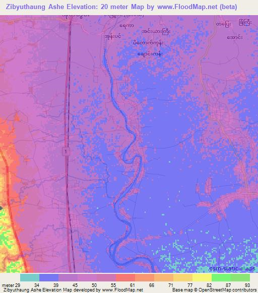 Zibyuthaung Ashe,Myanmar Elevation Map