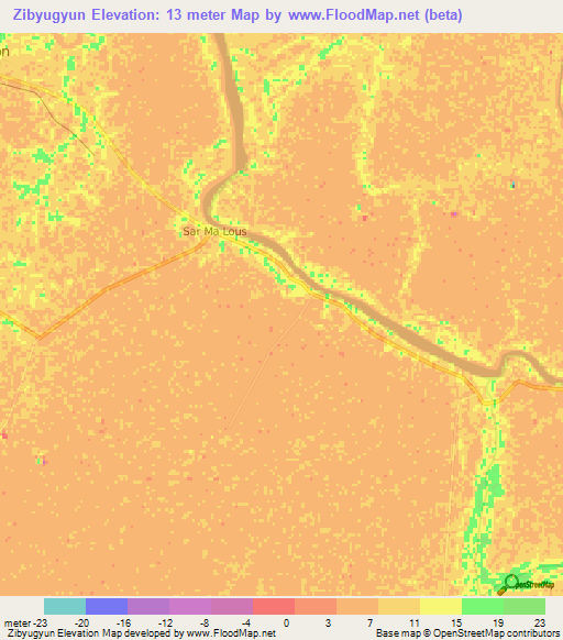 Zibyugyun,Myanmar Elevation Map