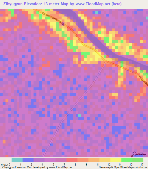 Zibyugyun,Myanmar Elevation Map