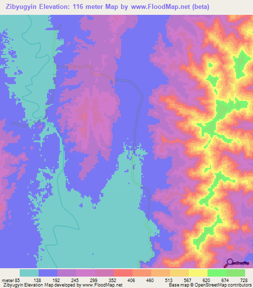 Zibyugyin,Myanmar Elevation Map