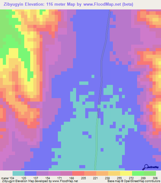 Zibyugyin,Myanmar Elevation Map
