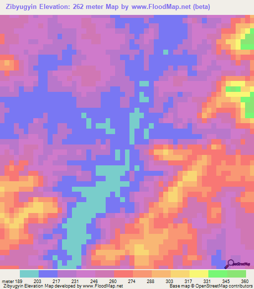 Zibyugyin,Myanmar Elevation Map