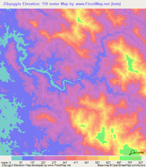 Zibyugyin,Myanmar Elevation Map