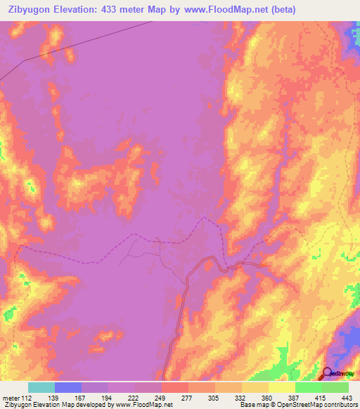 Zibyugon,Myanmar Elevation Map