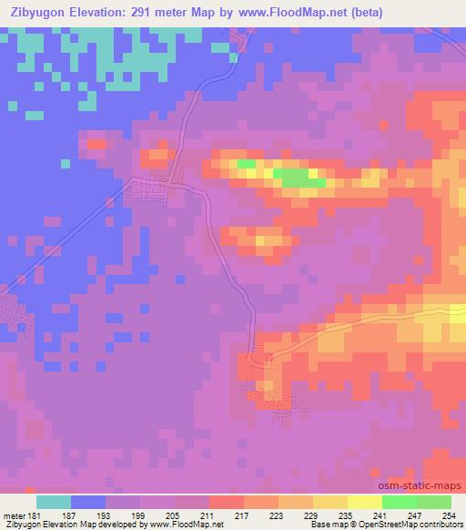 Zibyugon,Myanmar Elevation Map