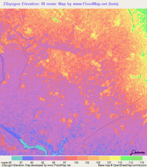 Zibyugon,Myanmar Elevation Map