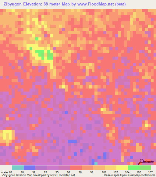 Zibyugon,Myanmar Elevation Map
