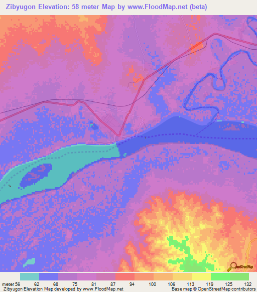 Zibyugon,Myanmar Elevation Map