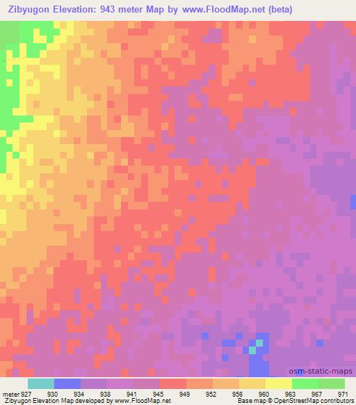 Zibyugon,Myanmar Elevation Map