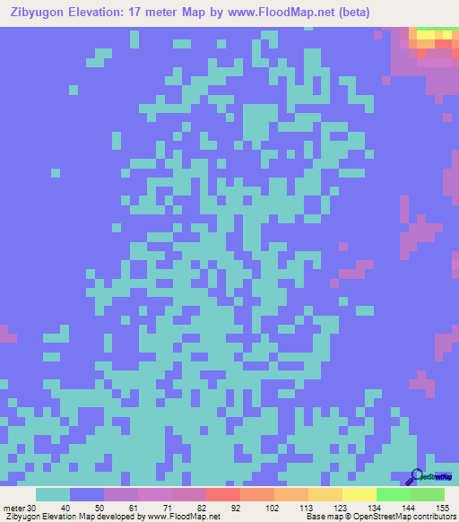 Zibyugon,Myanmar Elevation Map