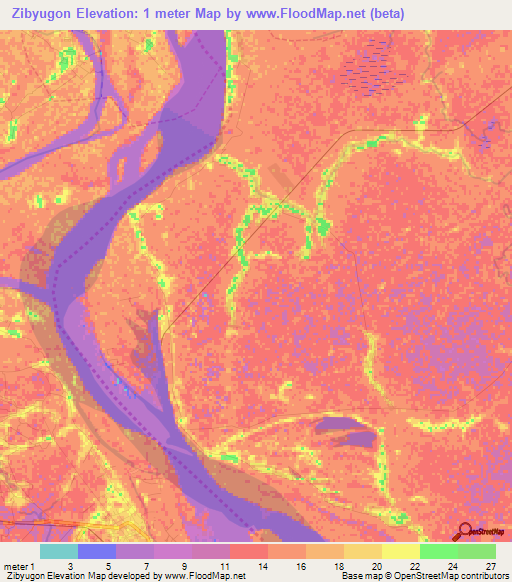Zibyugon,Myanmar Elevation Map