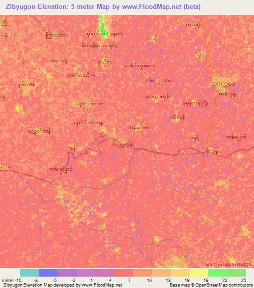 Zibyugon,Myanmar Elevation Map