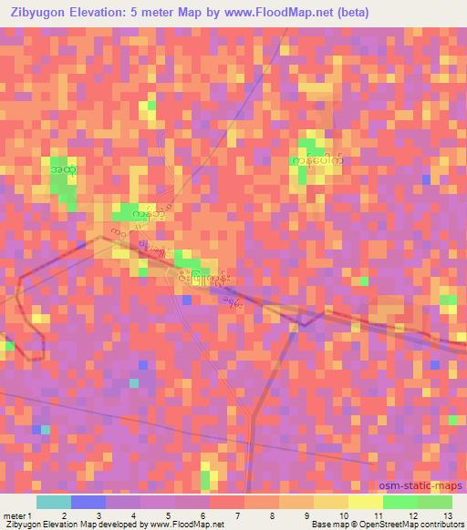 Zibyugon,Myanmar Elevation Map