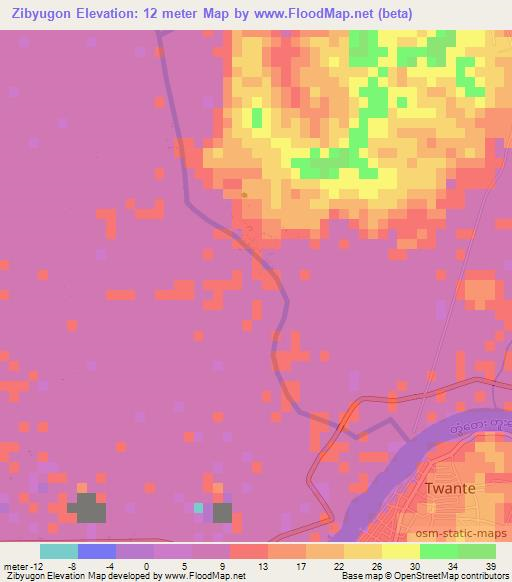 Zibyugon,Myanmar Elevation Map