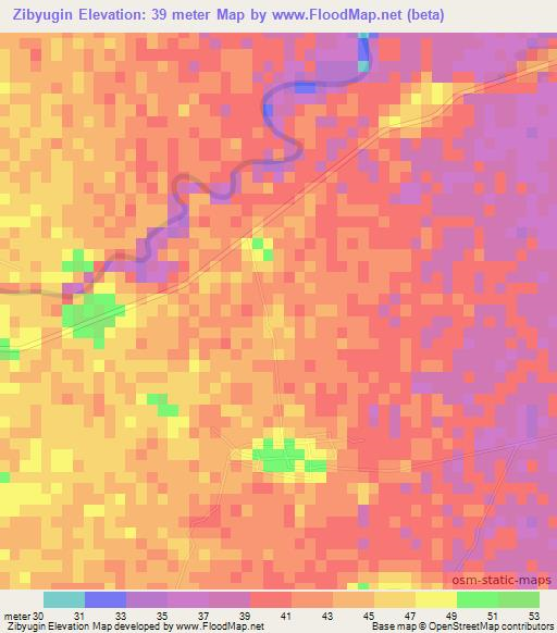 Zibyugin,Myanmar Elevation Map