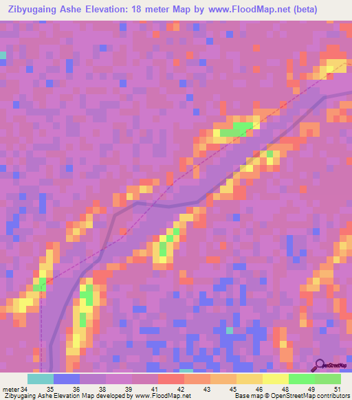 Zibyugaing Ashe,Myanmar Elevation Map