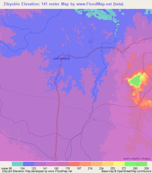 Zibyubin,Myanmar Elevation Map