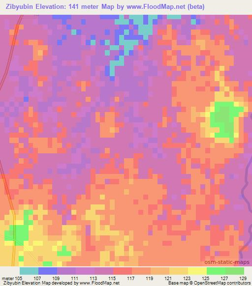 Zibyubin,Myanmar Elevation Map