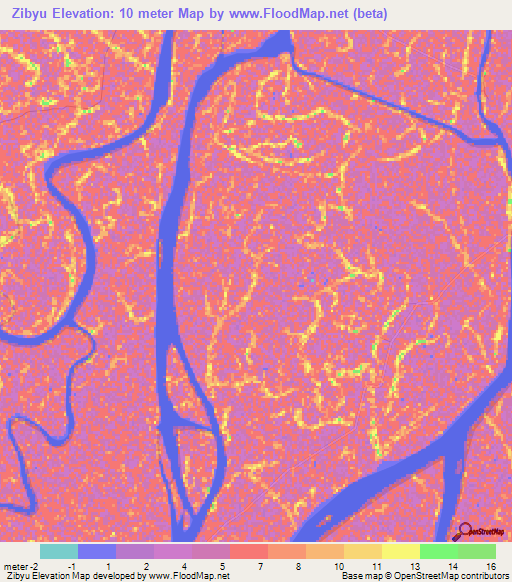 Zibyu,Myanmar Elevation Map