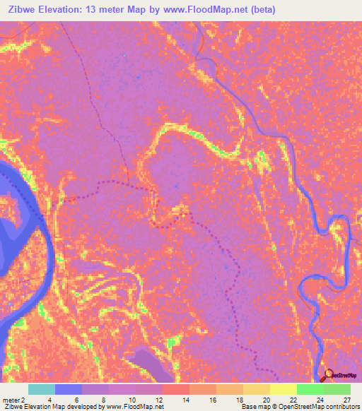 Zibwe,Myanmar Elevation Map