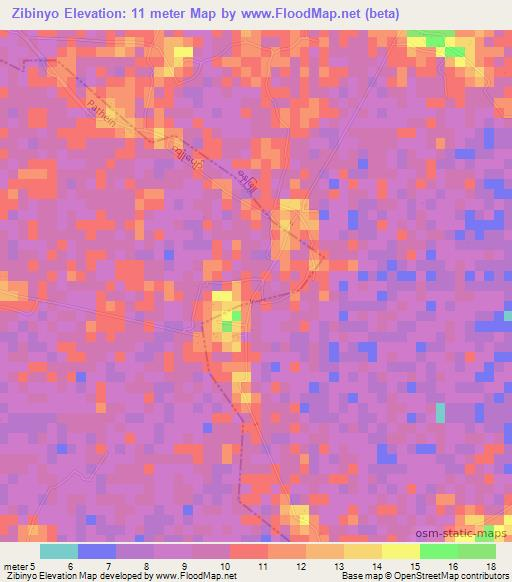 Zibinyo,Myanmar Elevation Map