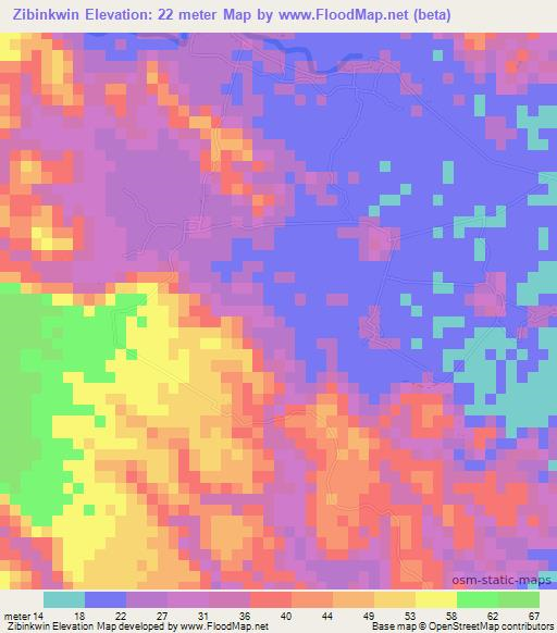 Zibinkwin,Myanmar Elevation Map