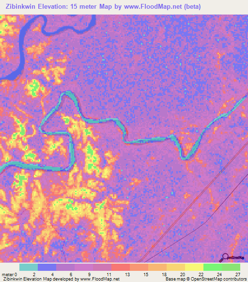 Zibinkwin,Myanmar Elevation Map