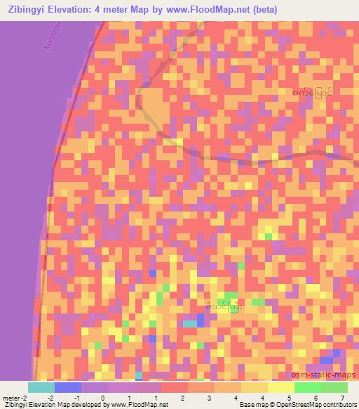 Zibingyi,Myanmar Elevation Map