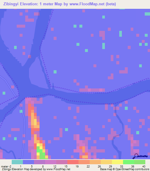 Zibingyi,Myanmar Elevation Map