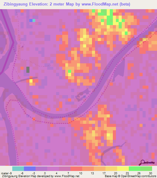 Zibingyaung,Myanmar Elevation Map