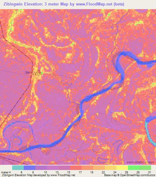 Zibingwin,Myanmar Elevation Map