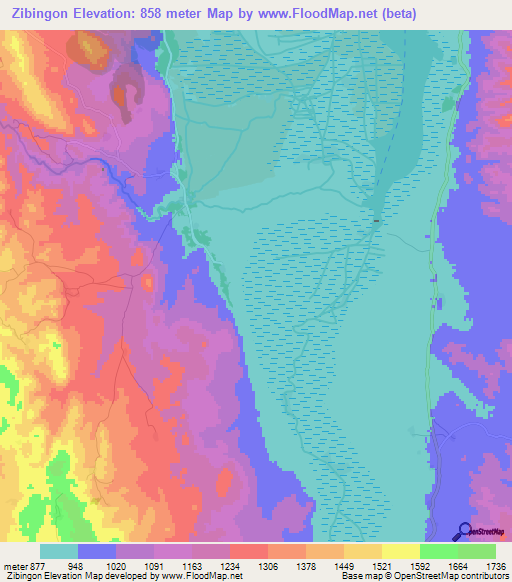Zibingon,Myanmar Elevation Map