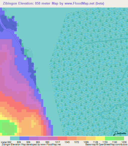 Zibingon,Myanmar Elevation Map