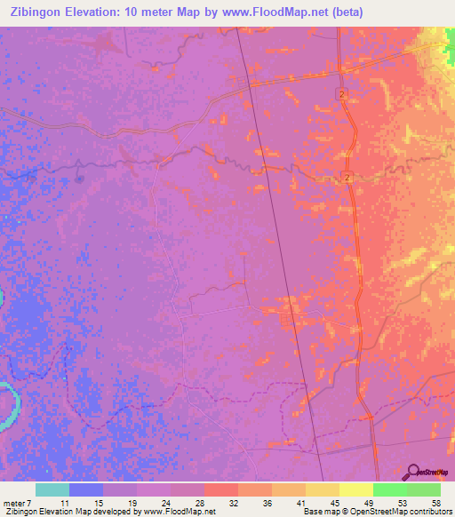 Zibingon,Myanmar Elevation Map