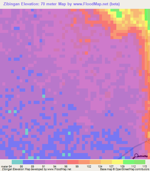 Zibingan,Myanmar Elevation Map