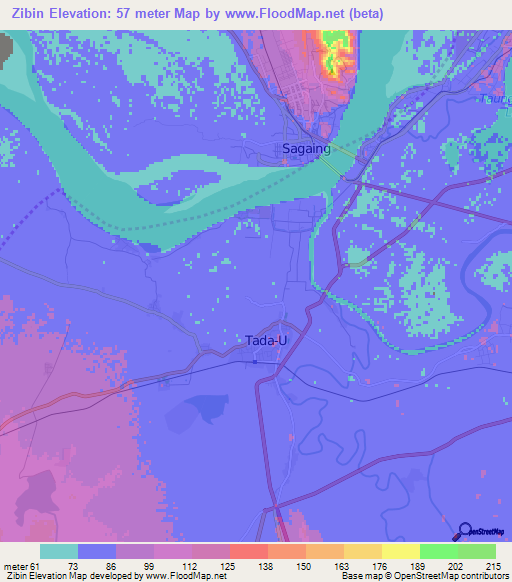 Zibin,Myanmar Elevation Map